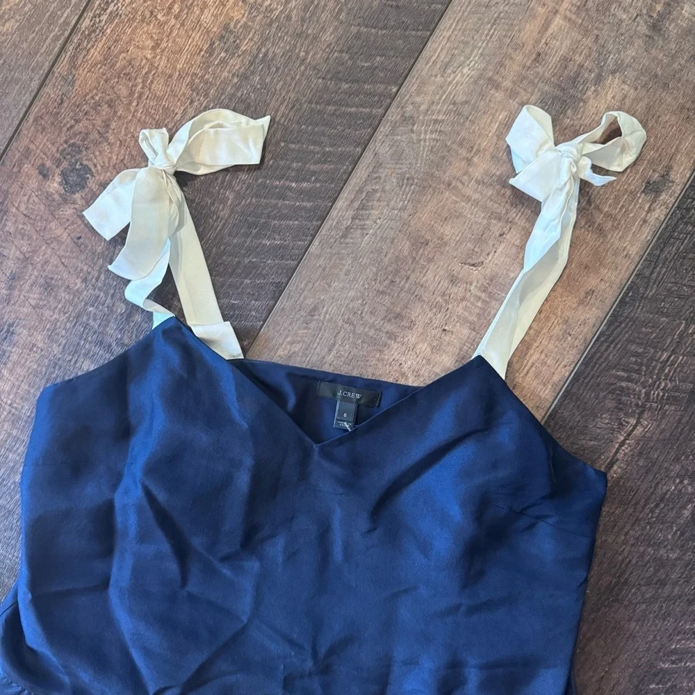 J. Crew Silk Navy Camisole with Cream Ribbon Straps Size 6